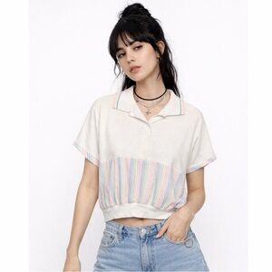Private Line New York Vintage 80s Pastel Rainbow Stripe Polo Top
